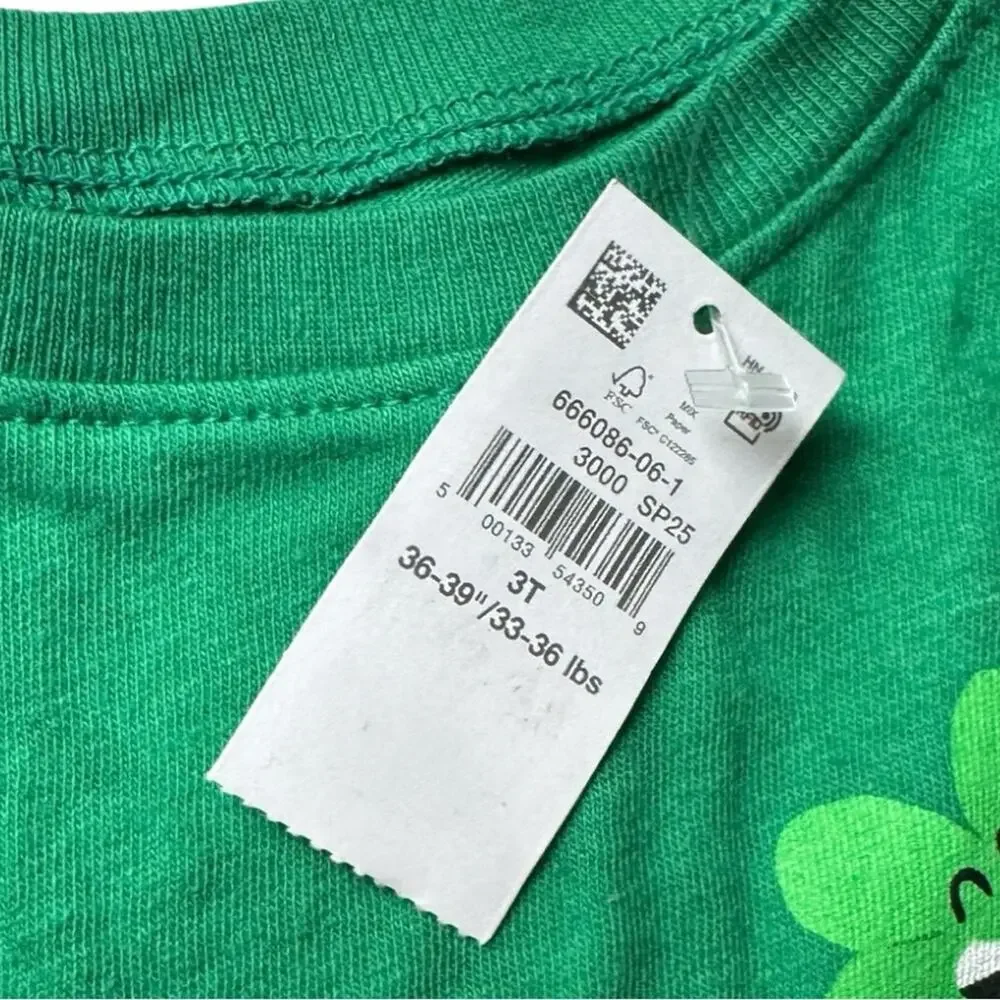 Old Navy Kid's Short Sleeve One Lucky Kid Clover Smiley Face Tee Sz 3T NWT